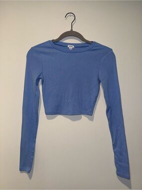 Garage Light Blue Ribbed Cropped Long Sleeve Top